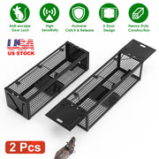 2Pack 15.35x4.72x3.94in 2-Door Humane Live Rat Trap Galvanized Iron Rodent Trap Cage Reusable for Home Garden Farm Warehouse