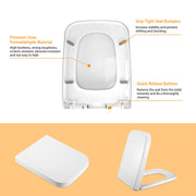 Square Toilet Seat with Grip-Tight Seat Bumpers Heavy-Duty Quiet-Close Quick-Release Easy Cleaning White UK