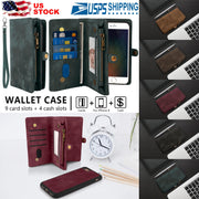 Phone Wallet Case For iPhone 8 Portable Wallet Case 2 in 1 Leather Zipper Magnetic Detachable 13 Card Slots Money Pocket Clutch Cover W/ID Widows