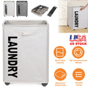 82L/21.6Gal Large Rolling Laundry Hamper Collapsible Tall Laundry Basket with Wheels Waterproof Dirty Clothes Cart with Handle Foldable Clothes Organi