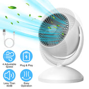 Air Circulator Desk Fan Portable Desktop Rechargeable Oscillating Fan with 4 Speeds 360 Degree Tilt Head Automatic Rotation Quiet 40dB Table Fan for H