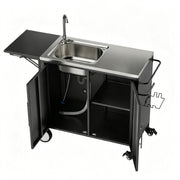 Outdoor Grill Cart with Sink, Storage & Fold-Down Side Table