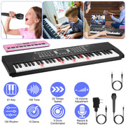 61 Keys Digital Music Keyboard Electric Piano Electronic Musical Instrument Kids Learning Keyboard with Stand Light Up Keys Microphone for 3-12 Year O