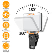 Rechargeable Selfie Light Fill Light 2000mAh Portable Clip On Light with 3 Light Modes 10 Brightness Levels for Phone Laptop Live Stream Make up Photo