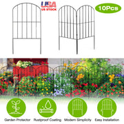 10Pcs Decorative Garden Fence Rustproof Iron Wire Arched Fence Animal Barrier Border 12.59Ó Width 23.93Ó Length For Yard Landscape Patio Outdoor Decor