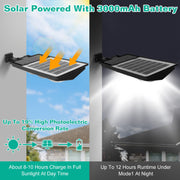 Solar Powered Wall Light 252 LED Beads PIR Motion Sensor Lamp Outdoor IP65 Waterproof with Remote Control for Garage Front Door Garden Pathway