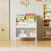 Kids Bookshelf with Wheels - 3-Tier Front Display Organizer