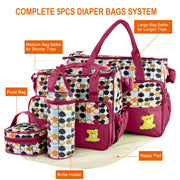 5PCS Baby Nappy Diaper Bags Set Mummy Diaper Shoulder Bags w/ Nappy Changing Pad Insulated Pockets Travel Tote Bags For Mom Dad