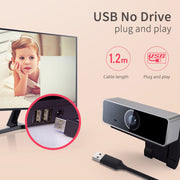 FHD 1080P Webcam USB PC Computer Webcam Auto Focus with Microphone 60-Degree Widescreen Desktop Laptop Webcam Live Streaming Webcam with Rotatable Cli