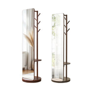 Full Length Rotating Mirror with Coat Rack & Storage Shelf