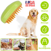 3 In 1 Cat Grooming Steam Brush Hair Brush with Steamer Pet Massage Comb Cleaning Brush for Cats Dogs USB Rechargeable
