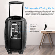 KOCASO Wireless Speaker Portable PA Karaoke System with 12" Subwoofer FM Radio Wired Microphone w/ DJ Lights FM Remote Control