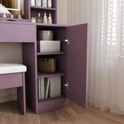Purple Vanity Desk with Lighted Mirror & Padded Stool