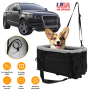 Small Dog Car Seat with Harness Center Console Pet Booster Seat Travel Car Seat with Side Pocket Cotton Velvet Cushion for Dogs Cats Up to 9LBS