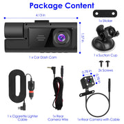 WiFi FHD 1080P Car Dash Cam 3 Channels Front Rear Inside Dash Camera with Loop Recording Reversing Visual Night Vision WDR 170° Wide Angle Support 128