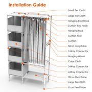 Portable Closet Wardrobe Clothes Storage Cabinet Organizer Garment Hanging Rack Shelves with 4 Storage Bags 1 Shelf 1 Hanging Rod 4 Hooks