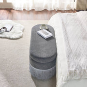 Oval Upholstered Storage Ottoman with Fringe Trim, 39.4"