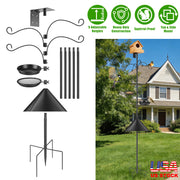 94Inch Squirrel Proof Bird Feeder Pole Heavy-Duty Bird House Pole Outdoor Bird Feeding Station with 5 Adjustable Heights 4 Shepherd Hooks Top & Side