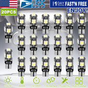 20Pcs T10 SMD5050 LED Light Bulbs 6000K Wedge Light Lamps Dome Map License Plate Car Interior Festoon Lights Kits