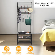 Metal Entryway Coat Shoe Rack Hall Tree w/ 3-Tier Shoe Bench Shoe Storage 18 Hooks Coat Hat Rack
