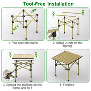 Folding Camping Table Portable Lightweight Carbon Steel Roll-up Picnic BBQ Desk with Carry Bag Heavy Duty for Outdoor Beach Backyard Party Patio Campi