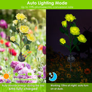 2Pcs Solar Powered Lights Outdoor Rose Flower LED Decorative Lamp Water Resistant Pathway Stake Lights For Garden Patio Yard Walkway