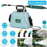 5L/1.32Gallon Battery Operated Water Sprayer Portable Garden Sprayer Electric Sprayer with Rechargeable Handle Telescopic Wand 3 Spray Nozzles Shoulde