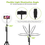 10" LED Ring Light – Dimmable, Tripod Stand, Phone Holder, USB Powered