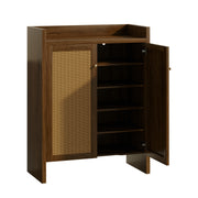 Rattan Shoe Cabinet with Doors, 6-Tier Storage Organizer