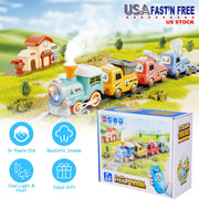Electric Train Set with Smokes Light Sound Remote Magnetic Train Toys with Locomotive 3 Trucks Gifts for Kids Aged 3 4 5 6 Year Old