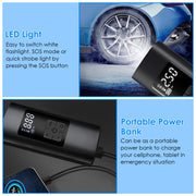 150PSI Cordless Car Tire Pump 6000mAh Rechargeable Tire Inflator Portable Air Compressor for Car Bike Motorcycle Ball