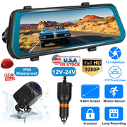 FHD 1080P Car DVR Dash Camera 9.66In Vehicle Driving Recorder w/ G Sensor Parking Monitoring Seamless Recording