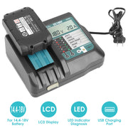 Rapid Charger Replacement Fit for Makita 14.4-18V Battery BL1860 BL1830 BL1850 withLCD Display USB Port