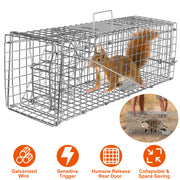 Humane Cat Trap Cage Catch Release Live Animal Rodent Cage Collapsible Galvanized Wire for Small Raccoons Beavers Groundhogs Foxes Armadillos