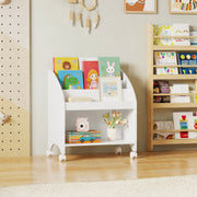 Kids Bookshelf with Wheels - 3-Tier Front Display Organizer