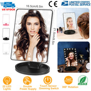 22 LED Lights Rechargeable Cosmetic Mirror 180¡ Rotation Makeup Mirror Touch Control Dimmable Vanity Mirror