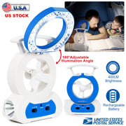 Desk Cooling Fan w/180¡Adjustable LED Lamp Baby Stroller Fan Emergency Flashlight Torch for Household Camping Traveling