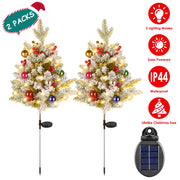 2Pcs Solar Powered Lighted Christmas Tree Urn Filler With Light Artificial Xmas Trees Light with Berries Decor Balls LED Pathway Pine Tree IP44 Waterp