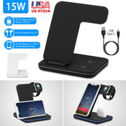 Wireless Charger 3 in 1 Charger Stand 15W Fast Charging Station Dock for iWatch Series 5/4/3/2/1 AirPods iPhone 11/11 Pro/Xs/X Max/XR/X/8/8Plus Samsun