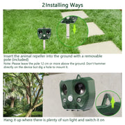 Ultrasonic Animal Repeller Solar Powered Repellent with Motion Sensor LED Flashing Lights IPX6 Waterproof Outdoor for Farm Garden Yard
