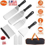 7Pcs Griddle Accessories Kit Stainless Steel BBQ Grilling Utensil Tools Outdoor Barbecue Griddle Spatulas Set for Backyard Party Tailgating Camping