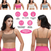 Women Strap Sport Bras Padded StrappyÊCrop Square Neck Low Impact Bras SexyÊFitnessÊTank Tops with Removable Pads Flat Straps for Gym Yoga Workout Run