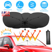 57x33In Foldable Car Sun Umbrella Universal Sun Blocker Shield Shade Silver Titanium Sun Protector with Carry Bag for Car Truck SUV