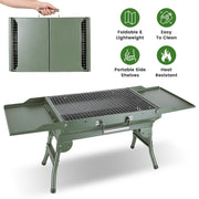 Foldable Charcoal Grill with Storage Shelf and 10 Skewers