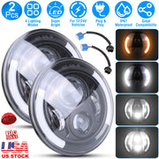 2Pcs 7In 40W Round LED Headlights 3800LM Halo Car Headlamp with DRL Turn Light High Low Beam Fit for Honda Yamaha Motorcycle Jeep Wrangler TJ JK CJ