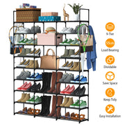 9 Tiers Shoe Rack Metal Shoe Storage Shelf Free Standing Large Shoe Stand 50-55 Pairs Shoe Tower Unit Tall Shoe Organizer with 2 HooksÊfor Entryway Cl