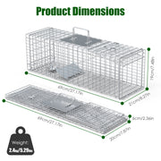 Live Animal Trap Cage 27x7.5x8in Folding Catch and Release Steel Humane Cat Trap for Racoons Stray Cats Rabbits Beavers Hedgehogs Chipmunk Small Anima