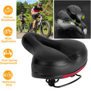 Bike Seat Water-Resistant Comfortable Bicycle Padded Saddle Wear Resistant Hollow Leather  Seat Cushion w/ Dual Springs Reflective Strip for Mountai