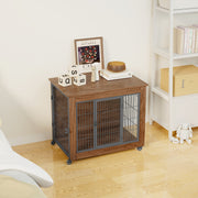 Dog Crate Furniture with Lockable Wheels & Dual Doors