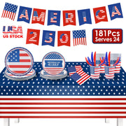 4th of July Party Supplies Set for 24 Guests - 181 Pieces